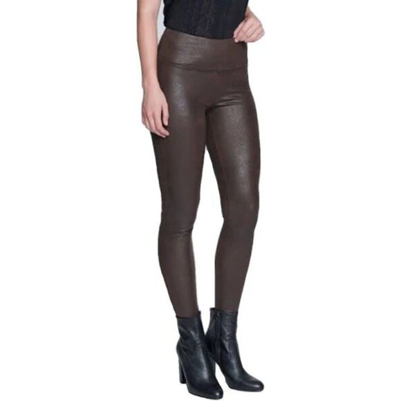 Seven7 Womens Faux Leather Legging Gun Metal Gray High Waisted Stretch Pull On L - Picture 1 of 9